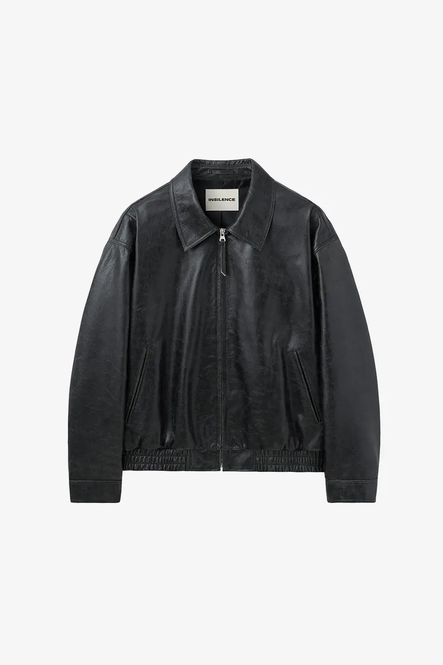 MUSINSA | INSILENCE Distressed Leather Jacket BLACK