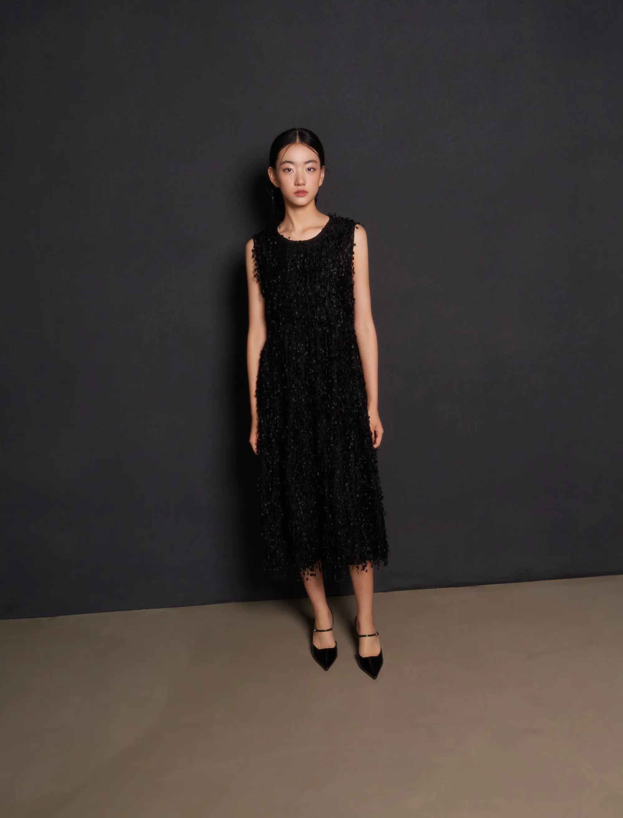 MUSINSA | GANISONG Bridal Snow Flower Dress_Black