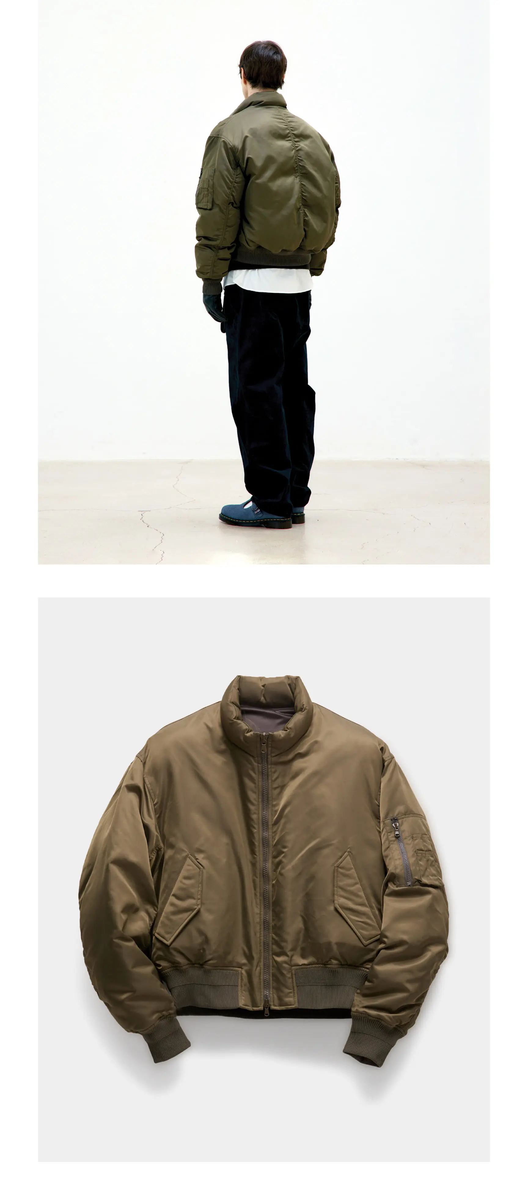 MUSINSA | COOR Stand Collar Neck Down Puffer (Olive Khaki)