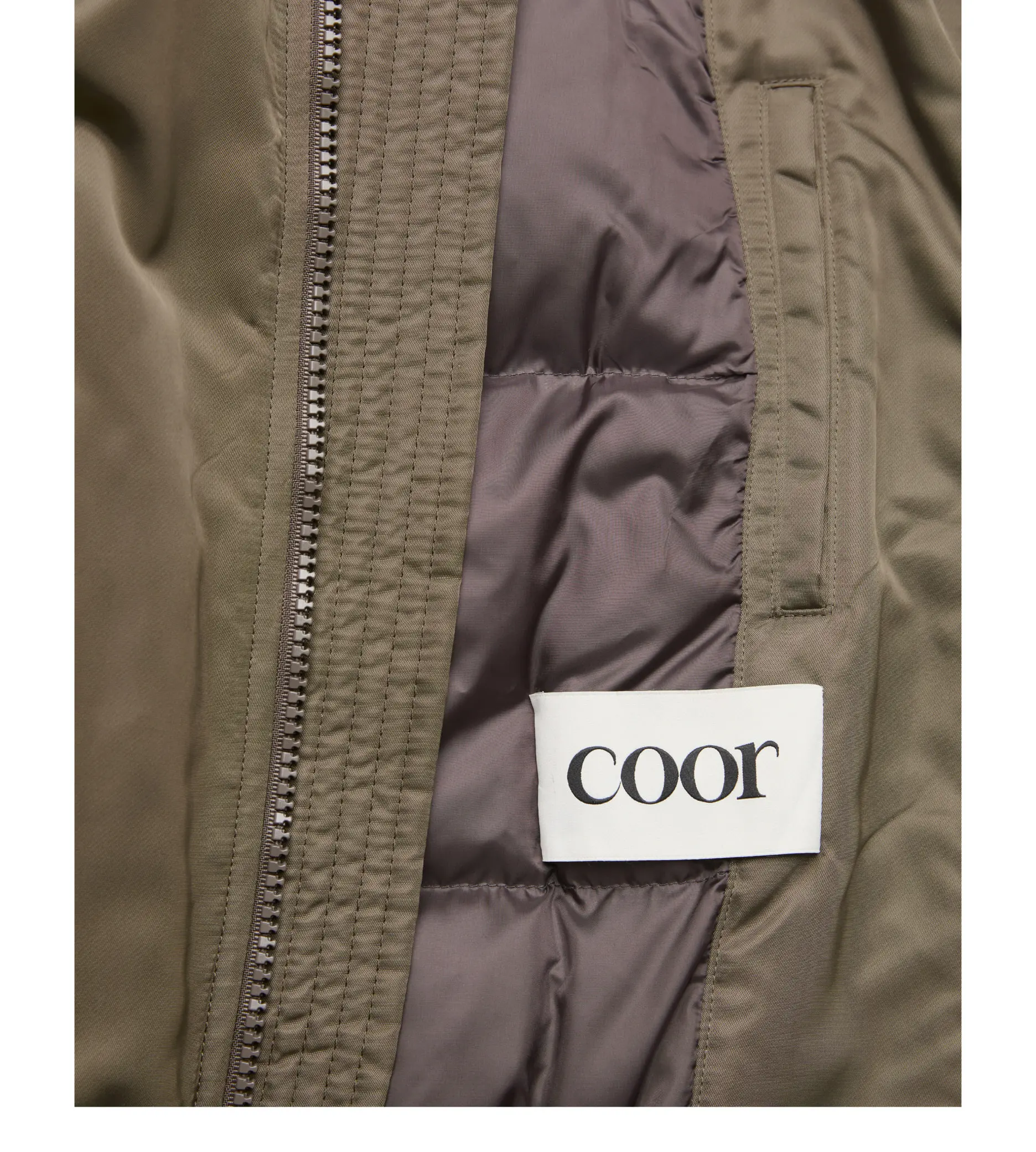 MUSINSA | COOR Stand Collar Neck Down Puffer (Olive Khaki)