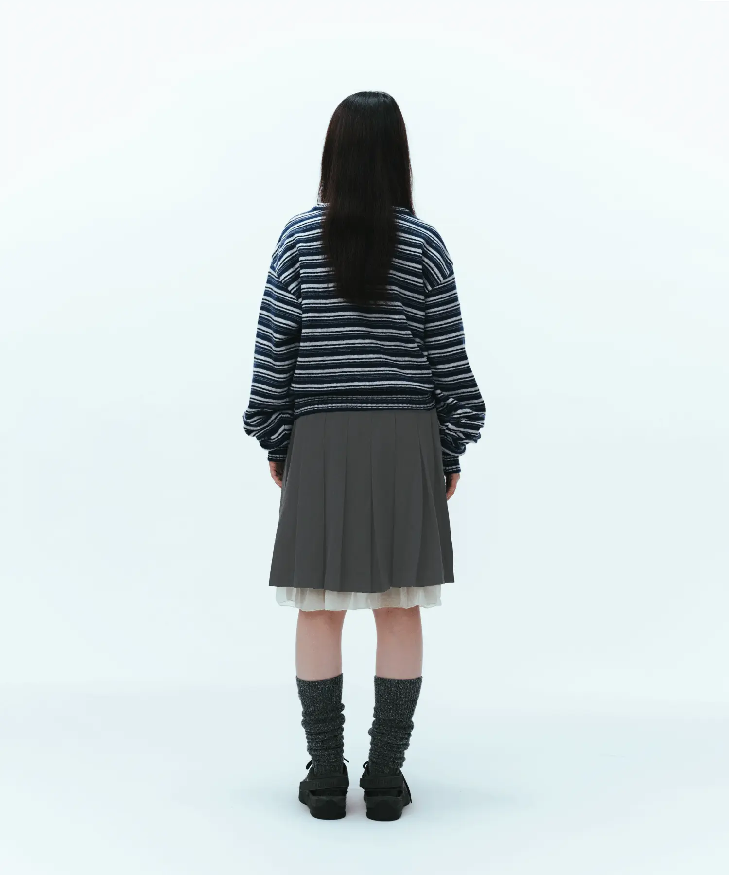 MUSINSA公式 | COYSEIO DOUBLE WAISTED PLEATS SKIRT GREY