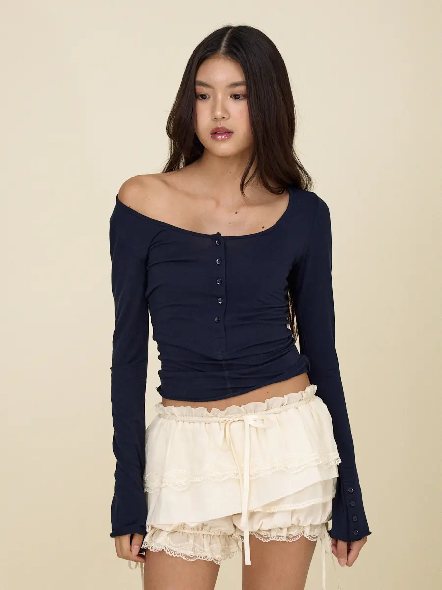 MUSINSA公式 | GLOWNY FADE BUTTON LONG SLEEVE (NAVY)
