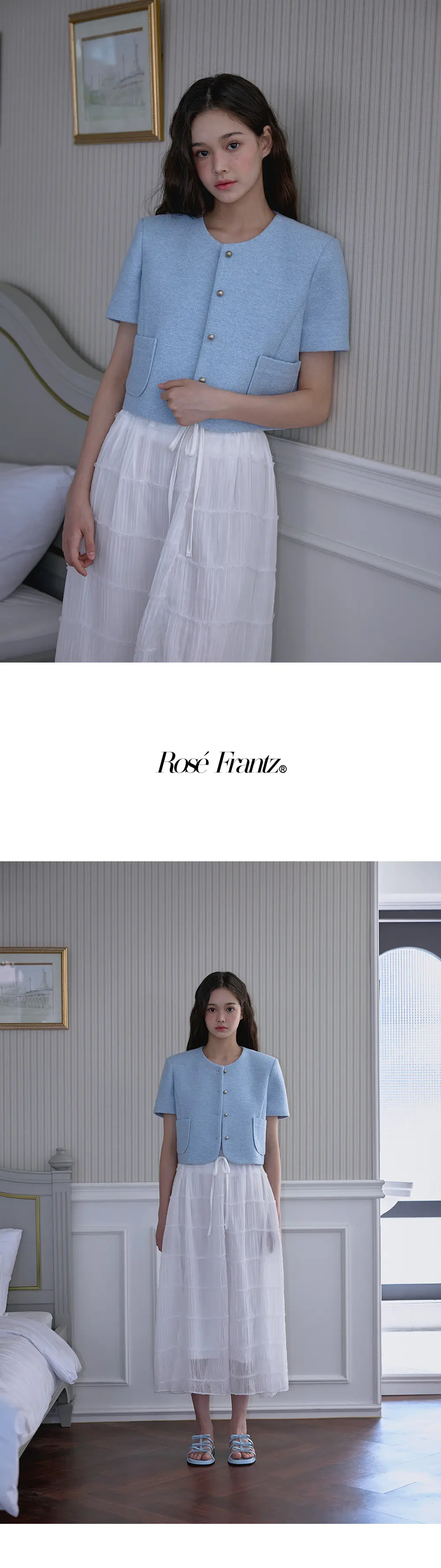 【ROSÉ FRANTZ】Half Sleeve Tweed Jacket MUSINSA | ROSÉ FRANTZ Half Sleeve Tweed Jacket [Sky Blue]