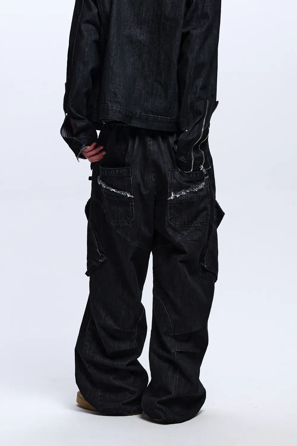MUSINSA | RSSC STRIPE MIXED CARGO DENIM PANTS - BLACK