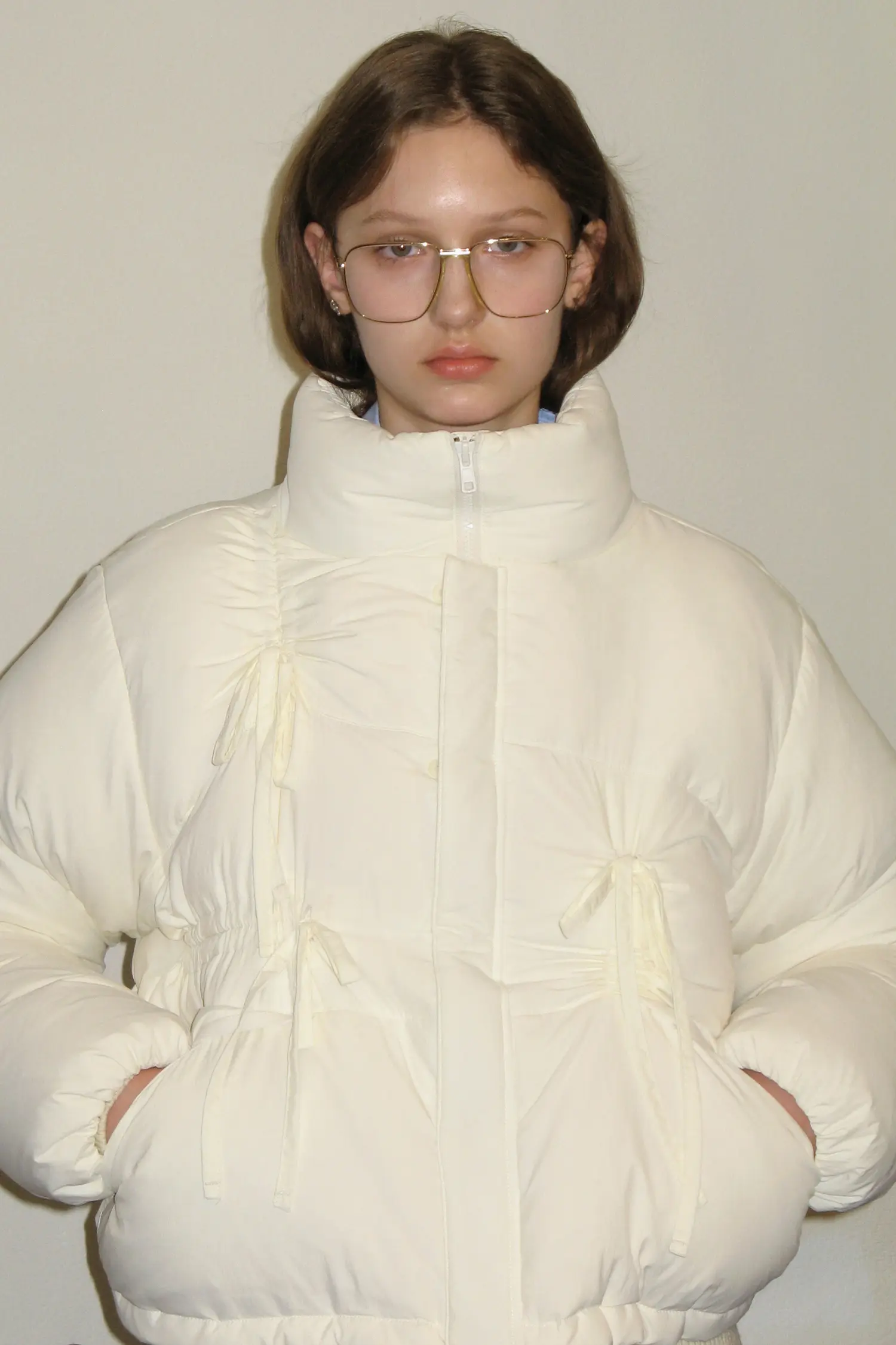 MUSINSA | SINOON RIBBON DETAIL PUFFER JACKET (IVORY)