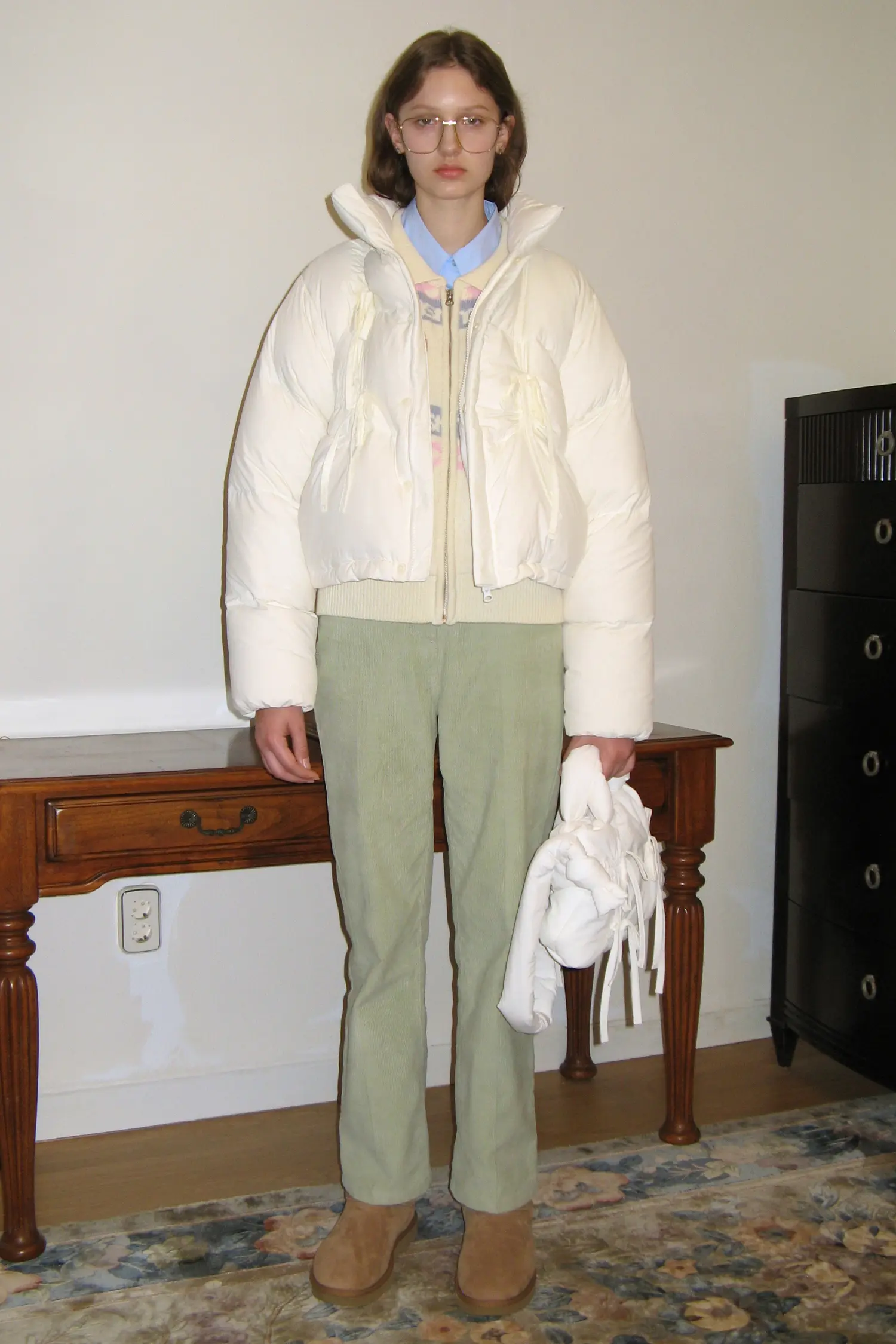 MUSINSA公式 | SINOON RIBBON DETAIL PUFFER JACKET (IVORY)