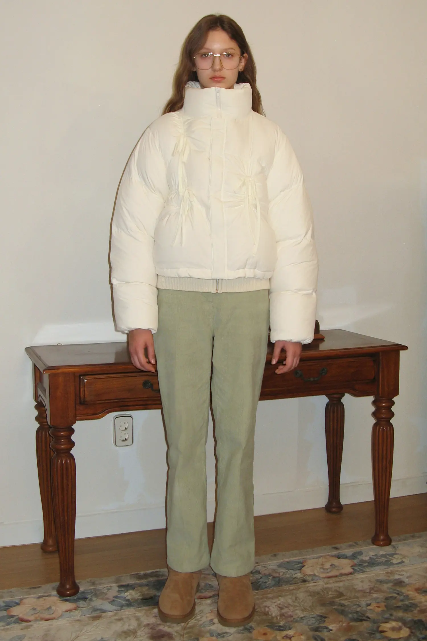 MUSINSA公式 | SINOON RIBBON DETAIL PUFFER JACKET (IVORY)