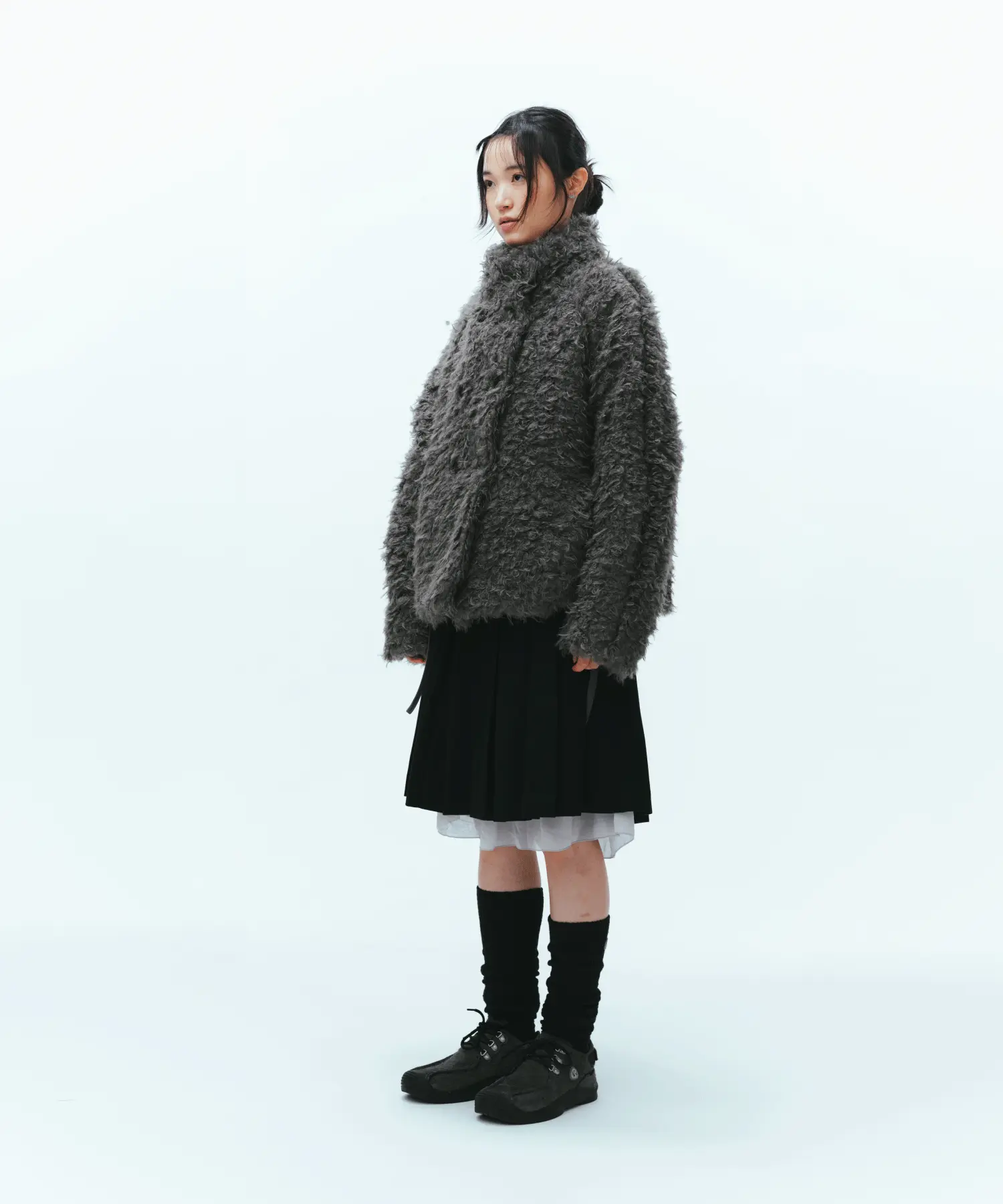 MUSINSA | COYSEIO HAIRY FUR JACKET DARK GREY