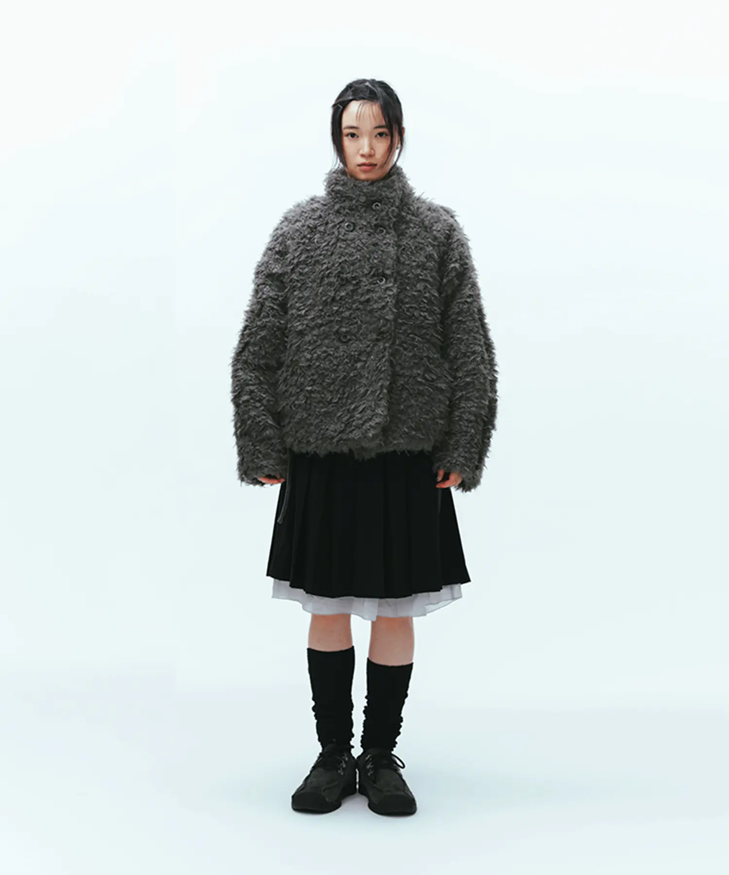 MUSINSA | COYSEIO HAIRY FUR JACKET DARK GREY