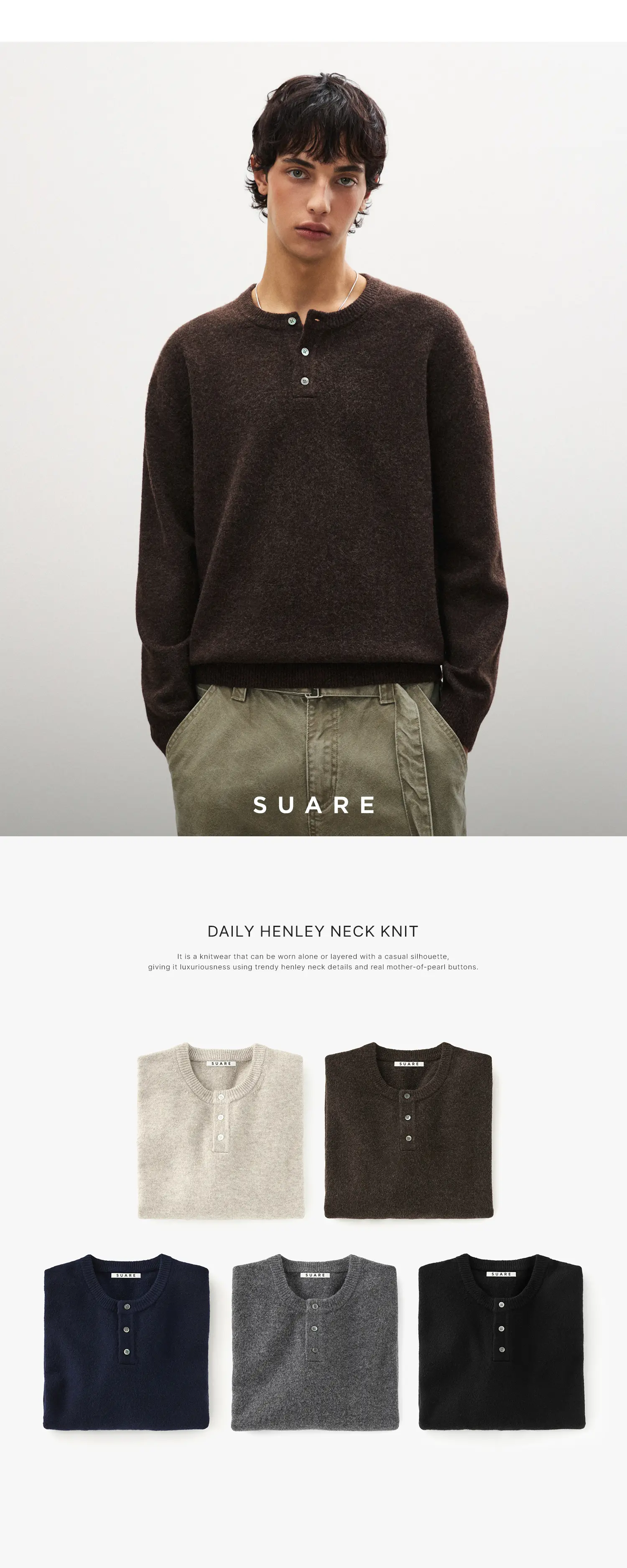 MUSINSA | SUARE Daily Henley Neck Knit - 5 COLORS