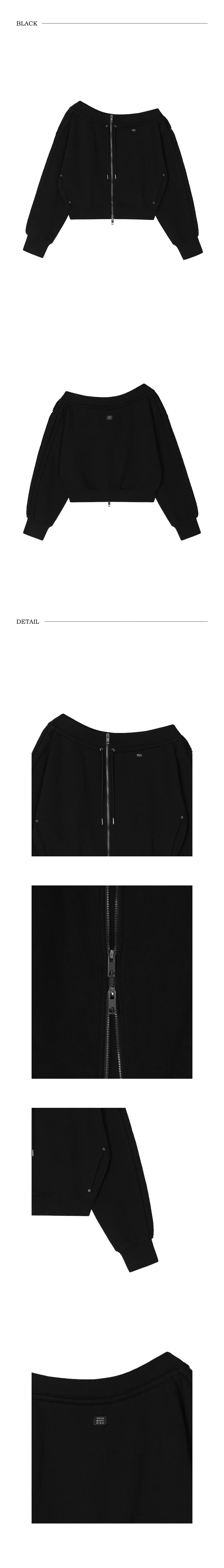 MUSINSA公式 | TREEMINGBIRD TMB Off-Shoulder Sweat Set-Up Zip-Up [ Black ]